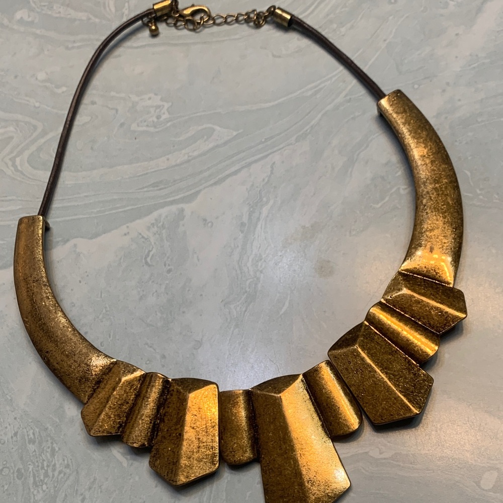 Gold Geometric Statement Necklace - image 1